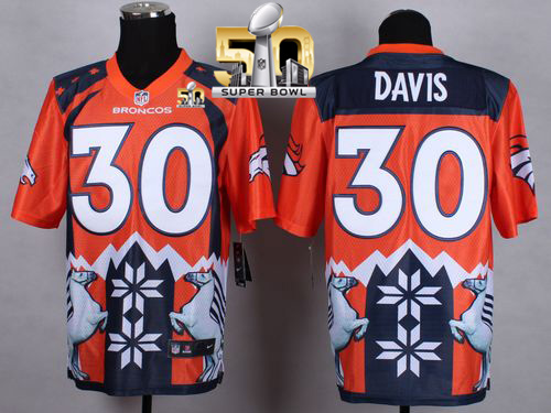 Nike Broncos #30 Terrell Davis Orange Super Bowl 50 Men's Stitched NFL Elite Noble Fashion Jersey
